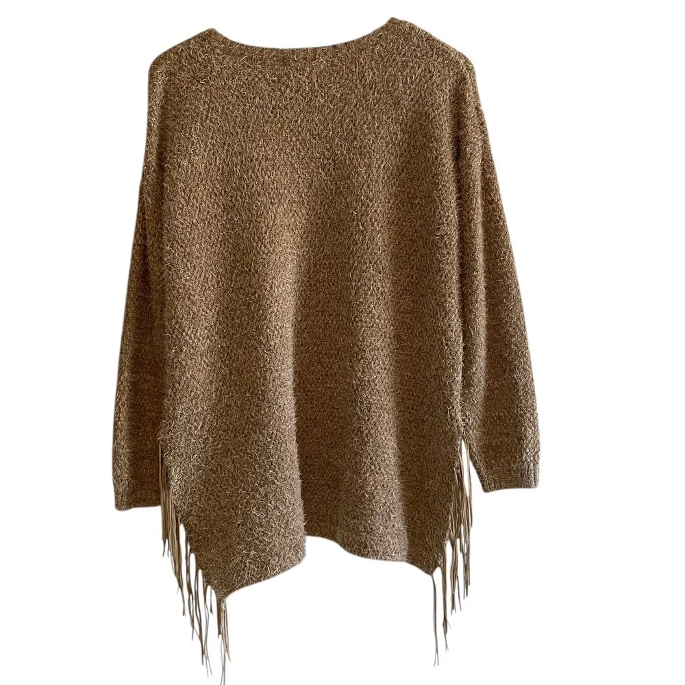 Ezra Brown Fringe Sweater Women's Size Medium Oversize - Picture 4 of 6